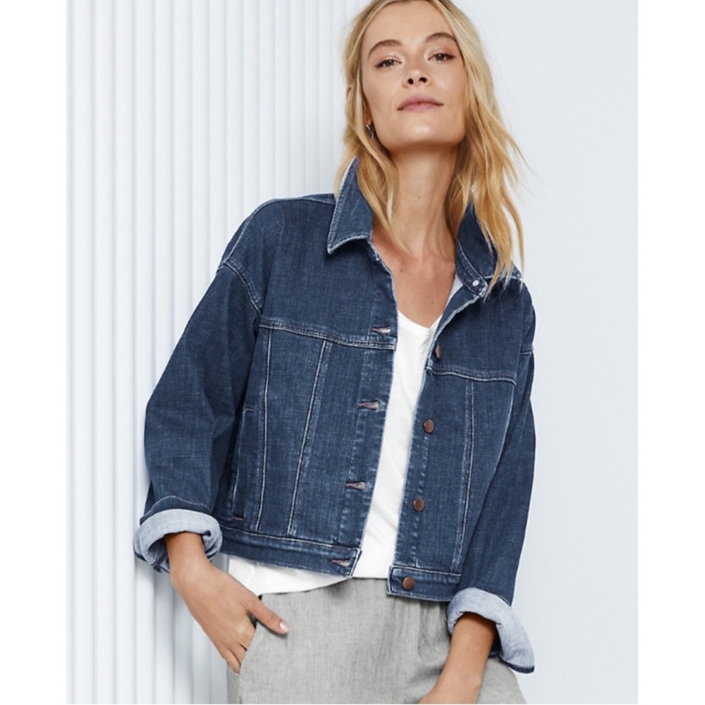 Eileen Fisher Dark Blue Denim Jean Jacket
